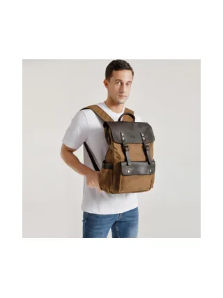 ED - Sac à dos en cuir véritable et toile enduite - Bleu 13