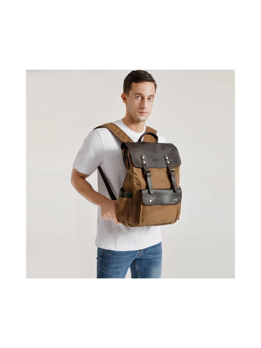 ED - Sac à dos en cuir véritable et toile enduite - Bleu 45