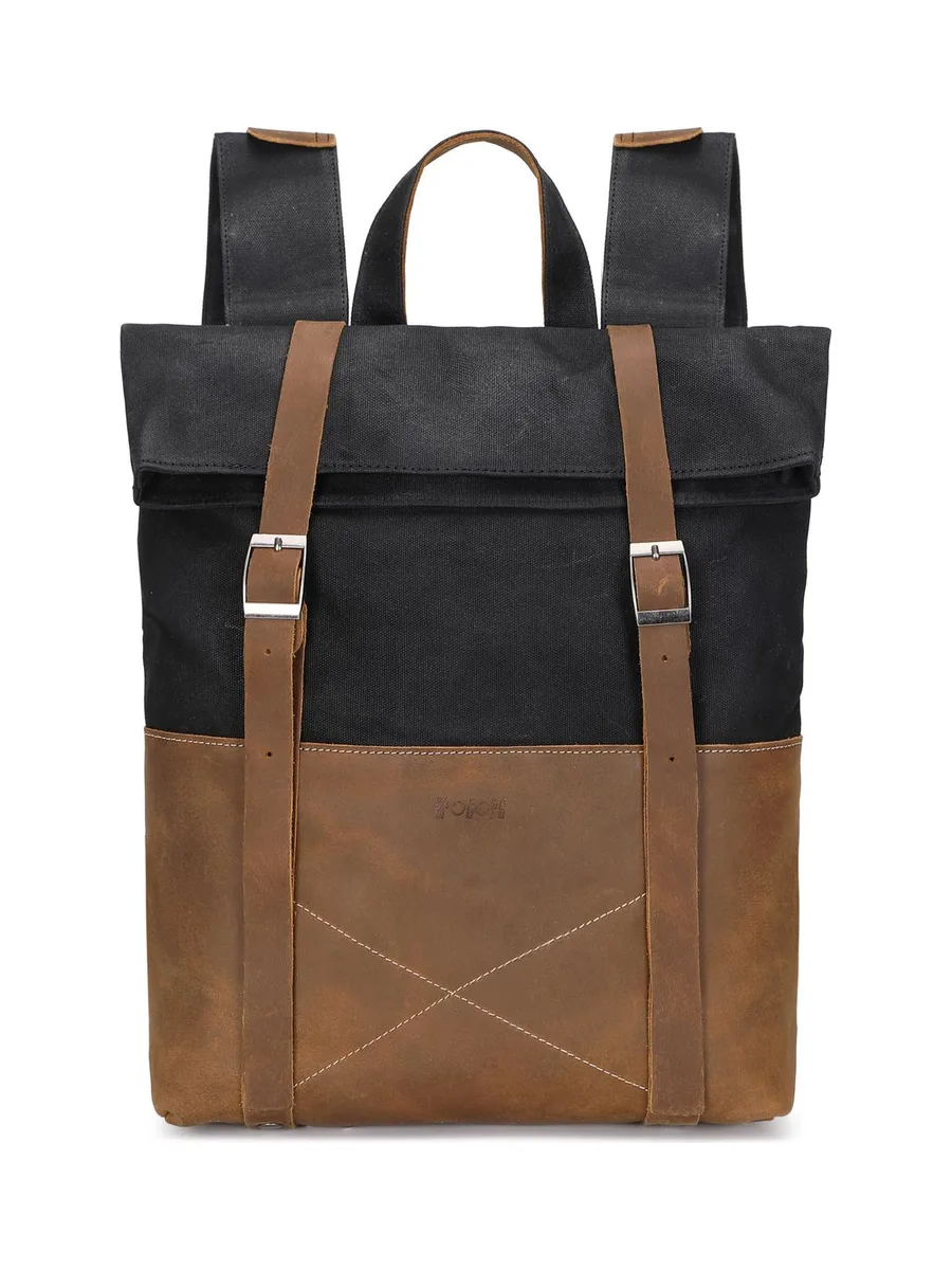 NES - Sac à dos en cuir véritable et toile enduite - Bleu 57