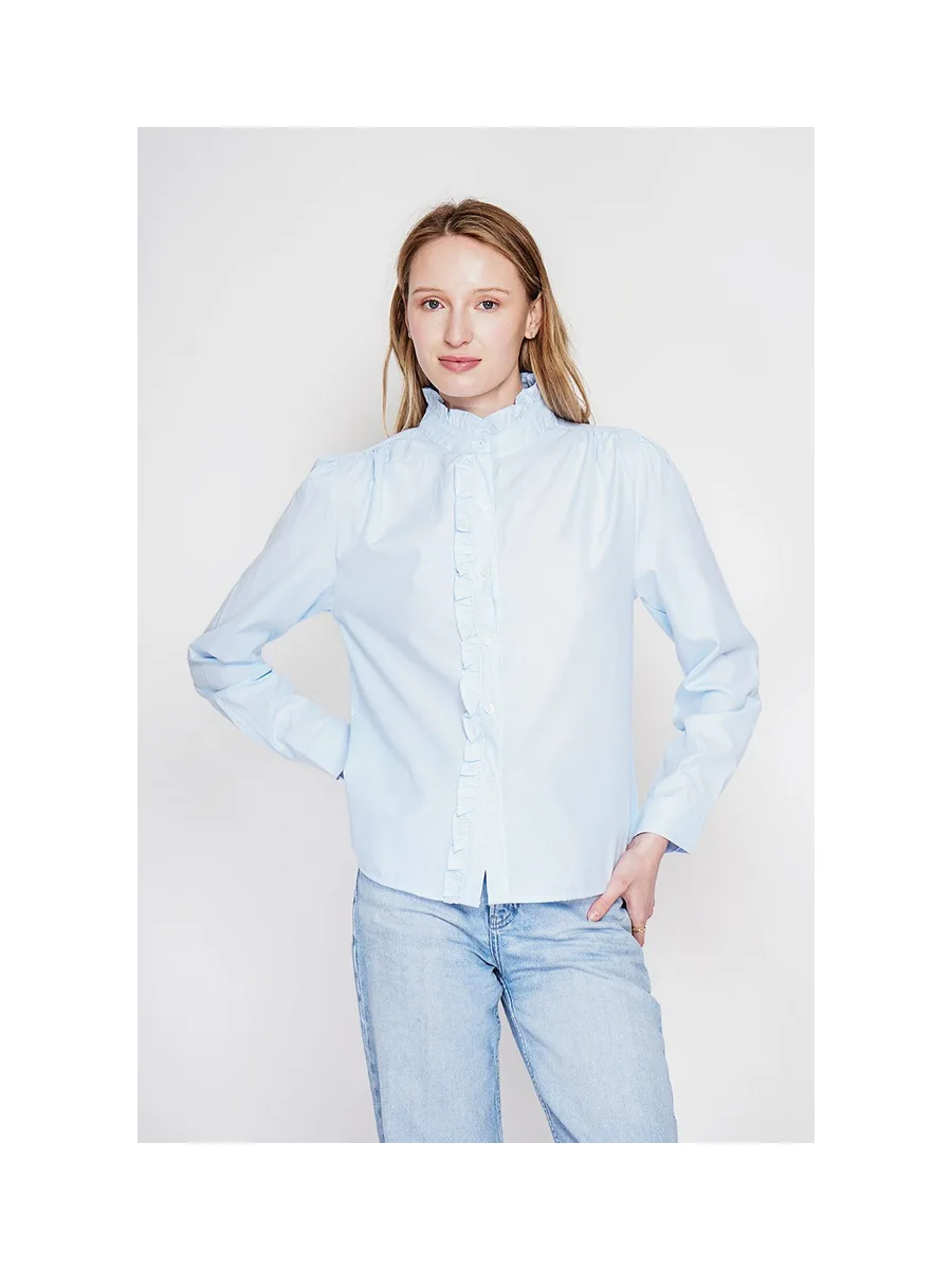 Chemise col montant rayée à manches longues boutonnée devant 7