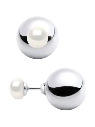 Boucles d'Oreilles Véritables Perles d'Eau Douce Boutons 6-7 mm — Argent 925 Millièmes Rhodié 1