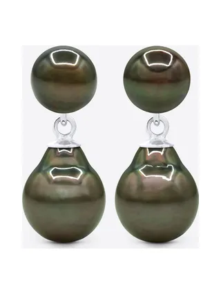 Boucles d'Oreilles Véritables Perles de Tahiti Poires 9-10 mm — Or Blanc 375 Millièmes 1