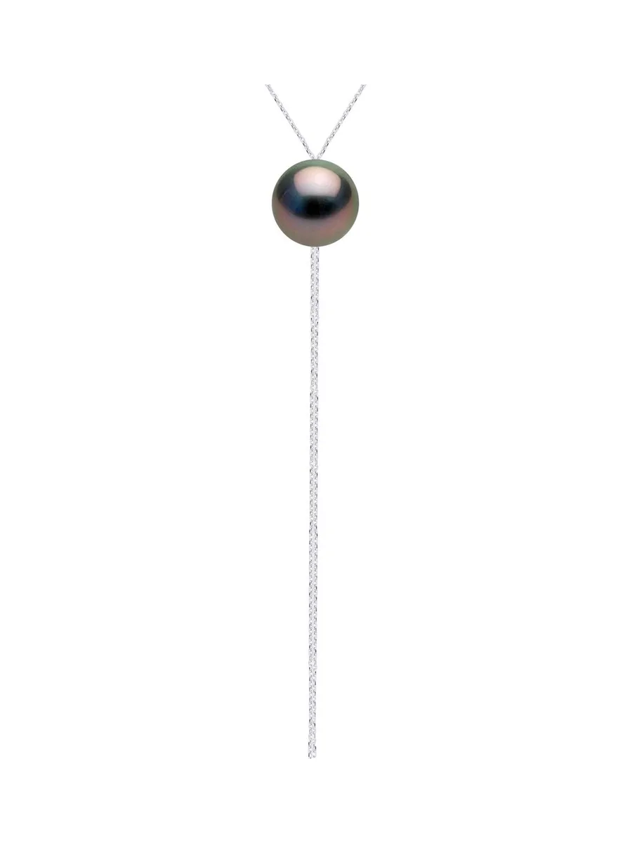 Collier Cravate Véritable Perle de Tahiti Ronde 12-13 mm — Or Blanc 375 Millièmes — 42 cm 1