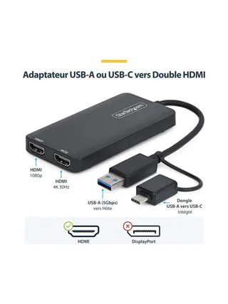 USB to Dual HDMI Adapter 4K30Hz+1080p 10