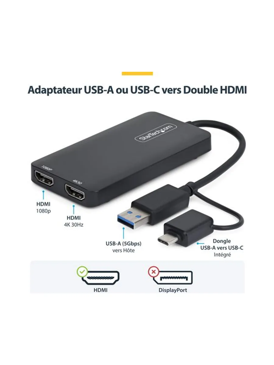 USB to Dual HDMI Adapter 4K30Hz+1080p 10