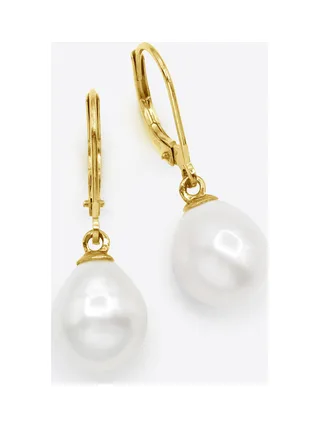 Boucles d'Oreilles Véritables Perles d'Eau Douce Poires 9-10 mm — Or Jaune 375 Millièmes 1