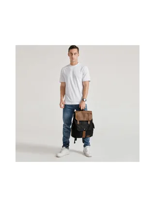 ALI - Sac à dos en cuir véritable et toile enduite - Bleu 29