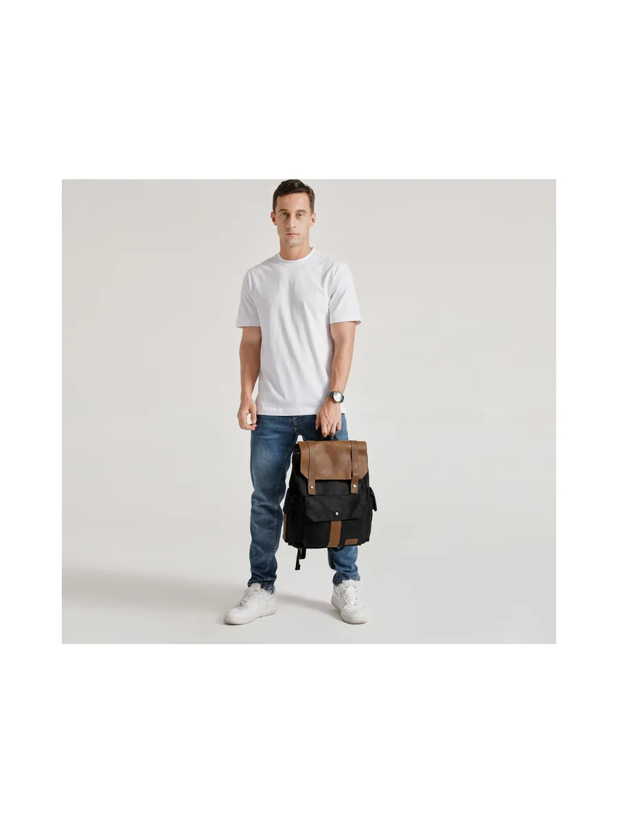 ALI - Sac à dos en cuir véritable et toile enduite - Bleu 62