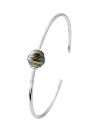 Bracelet Jonc Véritable Perle de Tahiti Cerclée 9-10 mm — Argent 925 Millièmes — 20 cm 1