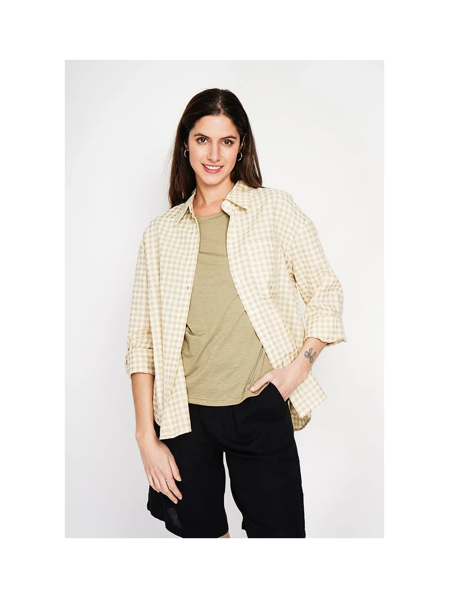 Chemise longue coupe oversize Poche poitrine à manches longues à carreaux 10