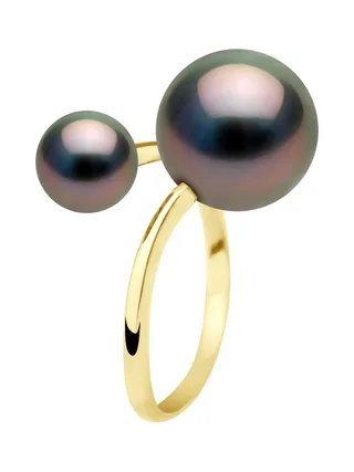 Bague Véritables Perles de Tahiti Rondes 11-12 mm — Or Jaune 375 Millièmes 1