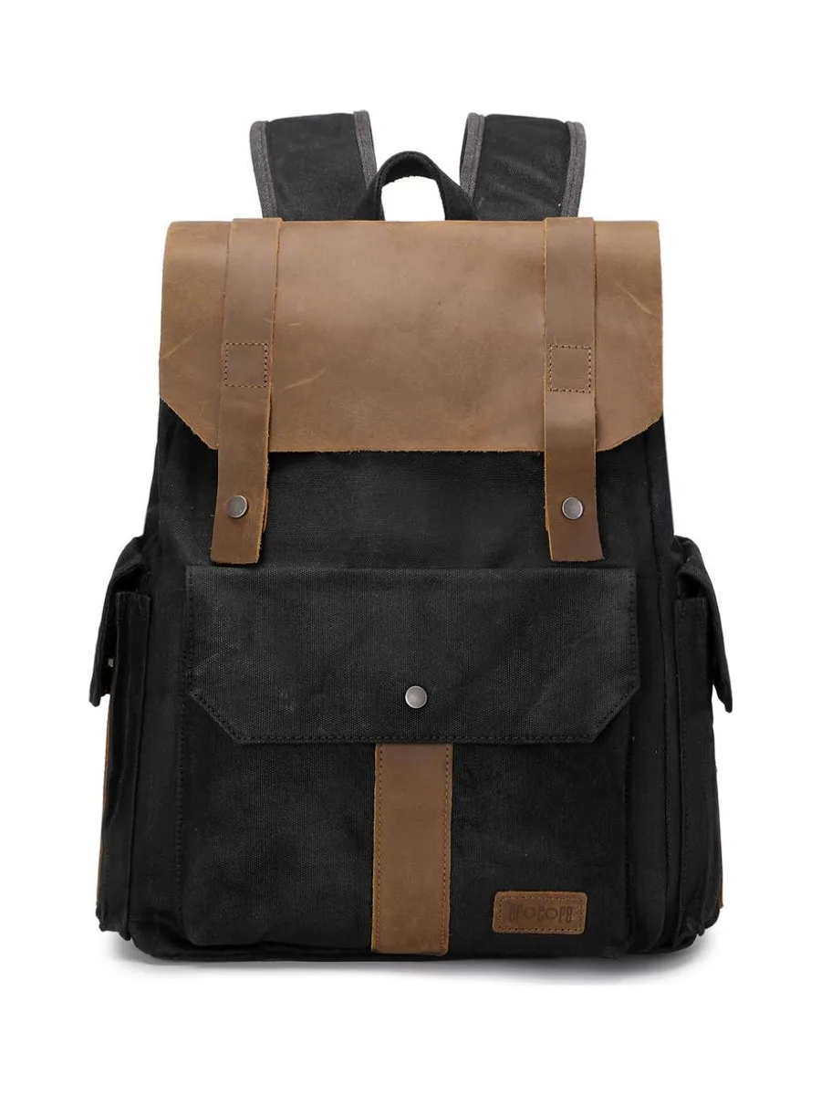 ALI - Sac à dos en cuir véritable et toile enduite - Bleu 58