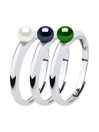 Bague Jonc Véritables Perles de Culture d'Eau Douce Boutons 4-5 mm — Argent 925 Millièmes Rhodié 1