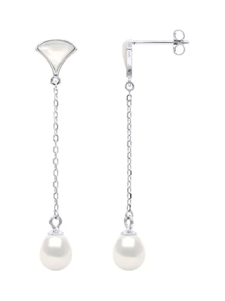 Boucles d'Oreilles Maille Forçat Perles d'Eau Douce Ovales 6-7 mm — Argent 925 Millièmes Rhodié 1
