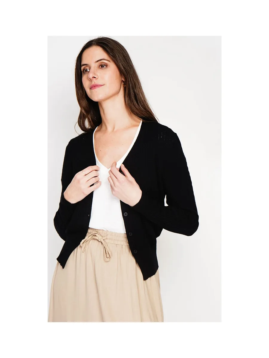 Gilet col v boutonné devant torsade à manche longues 13