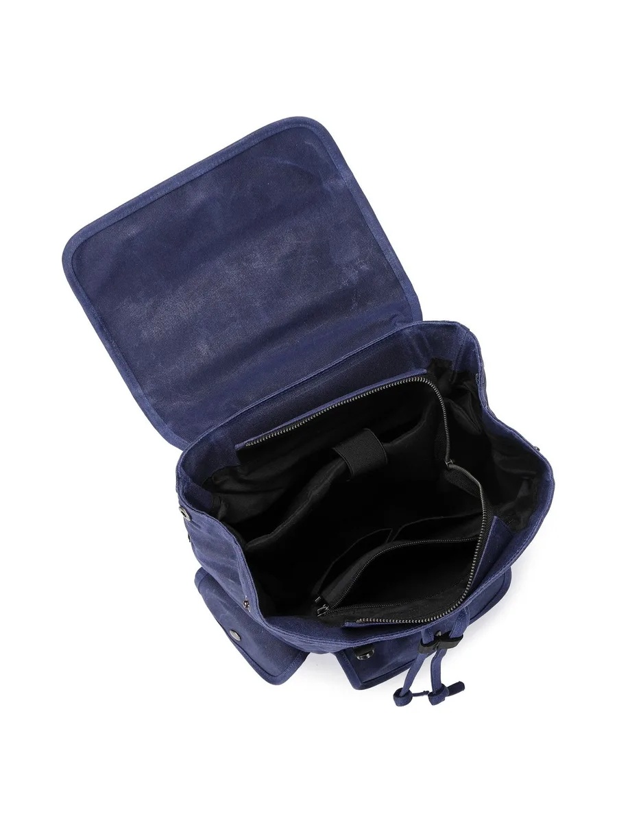BILL - Sac à dos en cuir véritable et toile enduite - Bleu 39