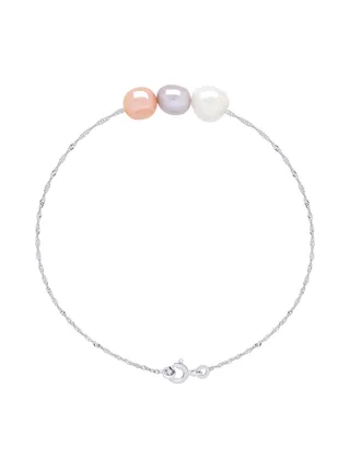 Bracelet Maille Singapour Véritables Perles d'Eau Douce 8-9 mm — Argent 925 Millièmes Rhodié — 18 cm 1