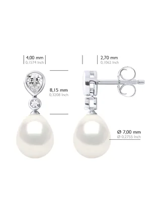 Boucles d'Oreilles Véritables Perles d'Eau Douce Poires 7-8 mm — Argent 925 Millièmes 3