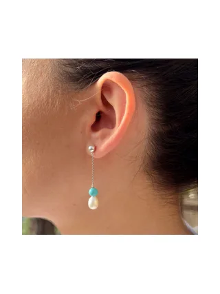 Boucles d'Oreilles Pendantes Véritable Perle d'Eau Douce Poire 7-8 mm — Argent 925 Millièmes 2