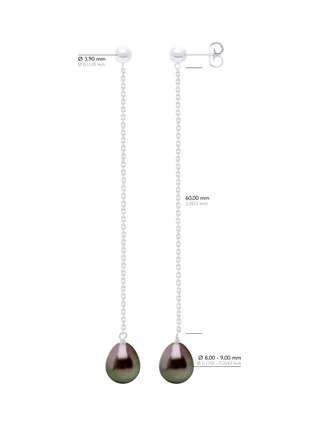 Boucles d'Oreilles Véritables Perles de Tahiti Poires 8-9 mm — Or Blanc 375 Millièmes 3