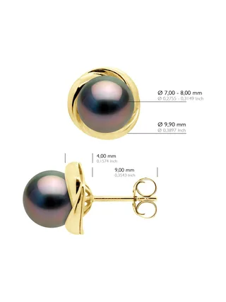 Boucles d'Oreilles Véritables Perles de Tahiti Rondes 7-8 mm — Or Jaune 375 Millièmes 2