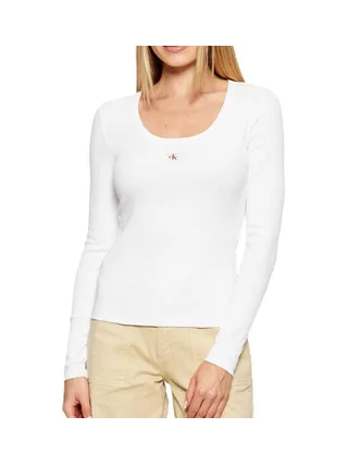 T-Shirt Manches Longues Blanc Femme Calvin Klein Jeans Woven 1