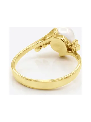 Bague Véritable Perle d'Eau Douce Ronde 7-8 mm Diamants 0.04 ct — Or Jaune 375 Millièmes 5