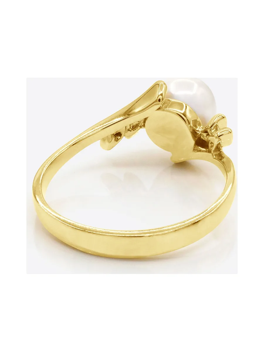 Bague Véritable Perle d'Eau Douce Ronde 7-8 mm Diamants 0.04 ct — Or Jaune 375 Millièmes 6