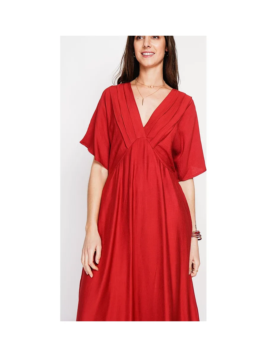 Robe longue col V à manches chauve-souris 11