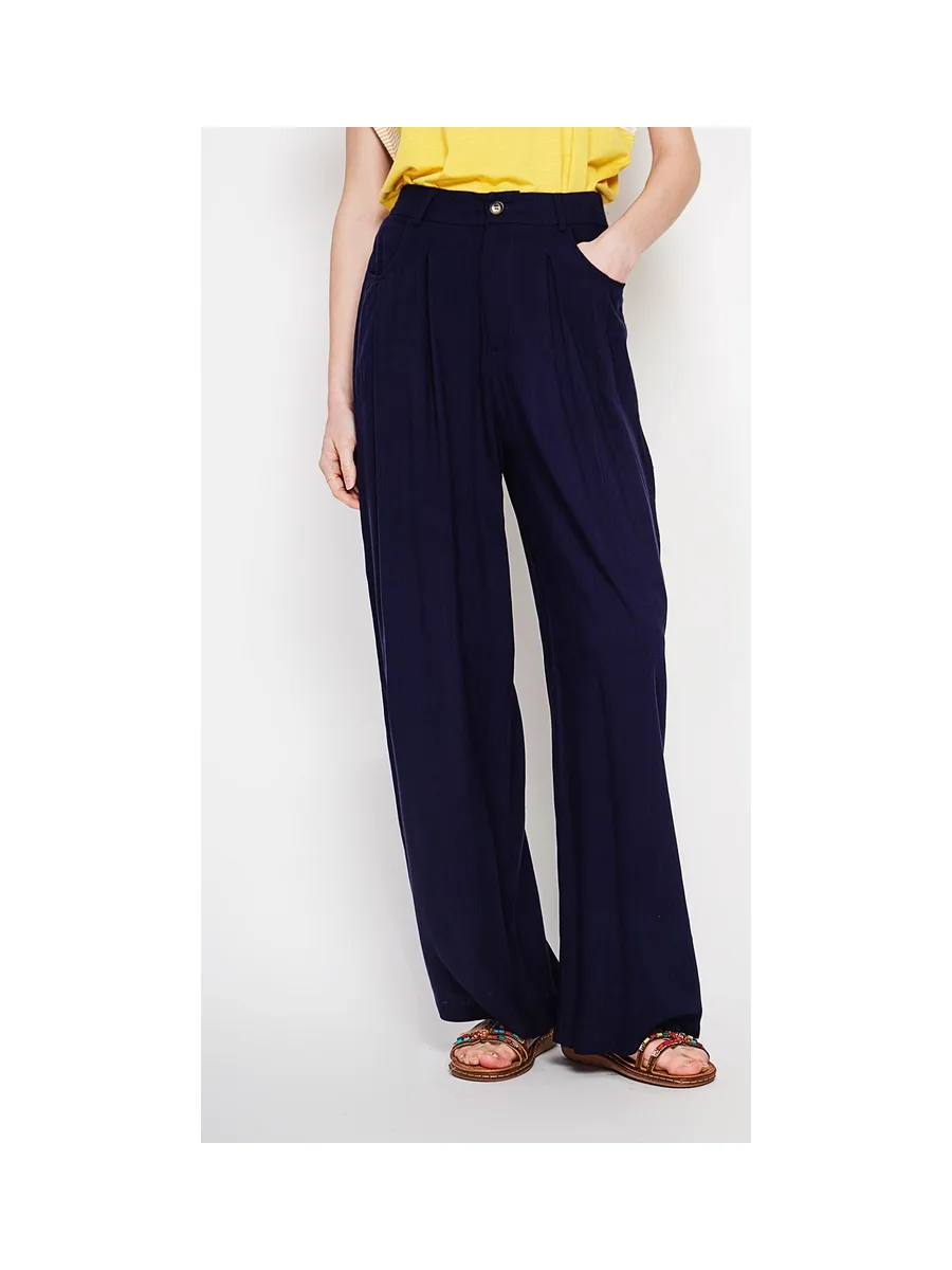 Pantalon coupe ajusté à jambe large fermeture zippée avec ceinture 2