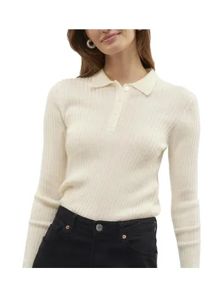 Polo Manches Longues Écru Femme Vero Moda Mohana 1