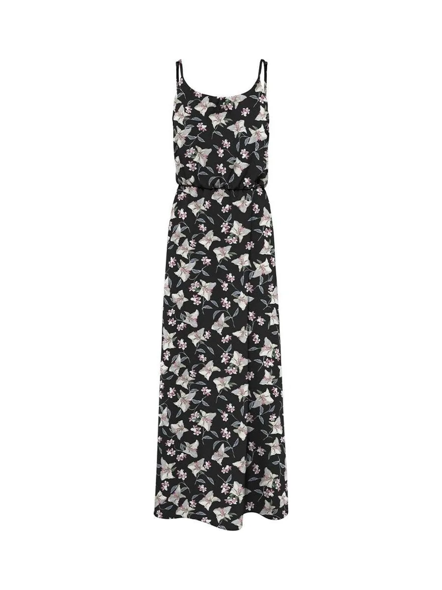 Robe Longue Noire/Rose à fleurs Femme Only Nova 1