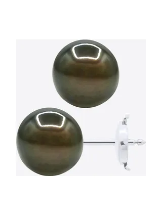 Boucles d'Oreilles Véritables Perles de Tahiti Rondes 9-10 mm — Or Blanc 375 Millièmes 4