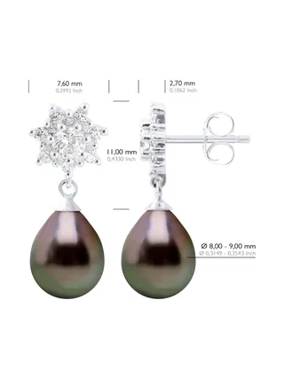 Boucles d'Oreilles Véritables Perles de Tahiti Poires 8-9 mm — Argent 925 Millièmes 2