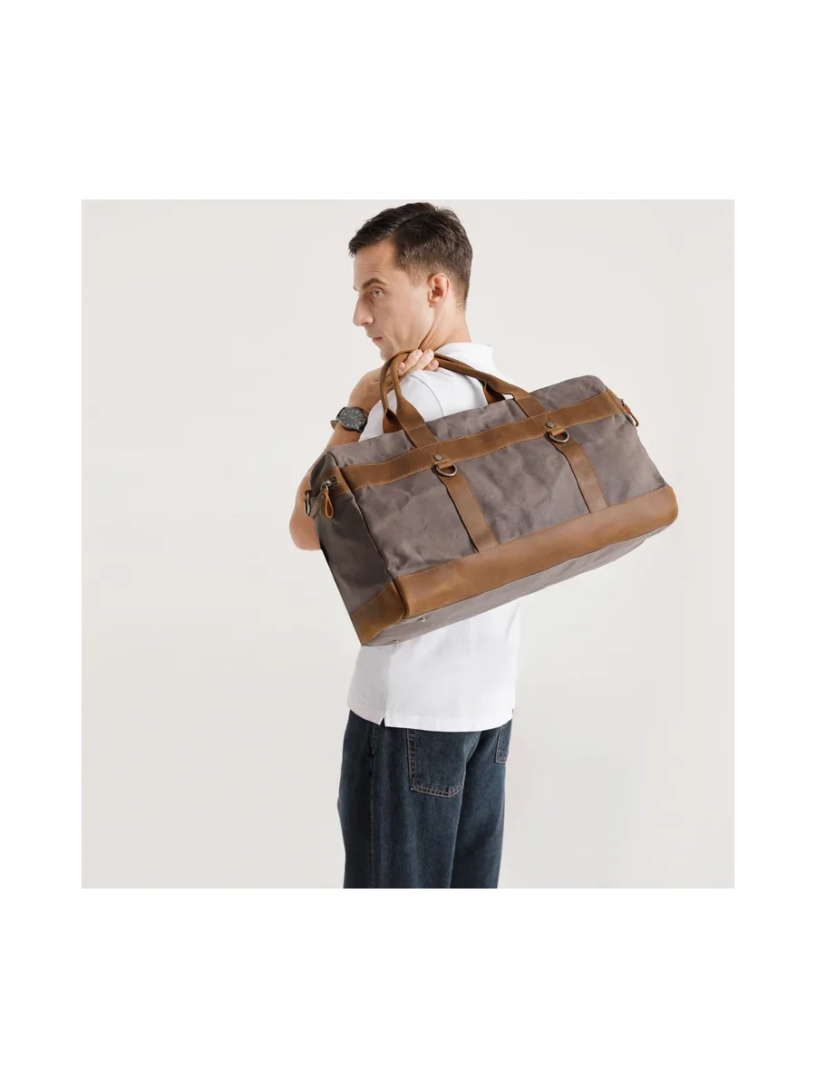 VLAD - Sac de voyage en cuir véritable et toile enduite - Bleu 54