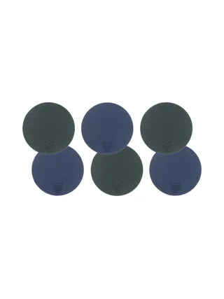 Sous-verre rond réversible - 6 pièces - Cuir recyclé blanc crème et vert de gris 8