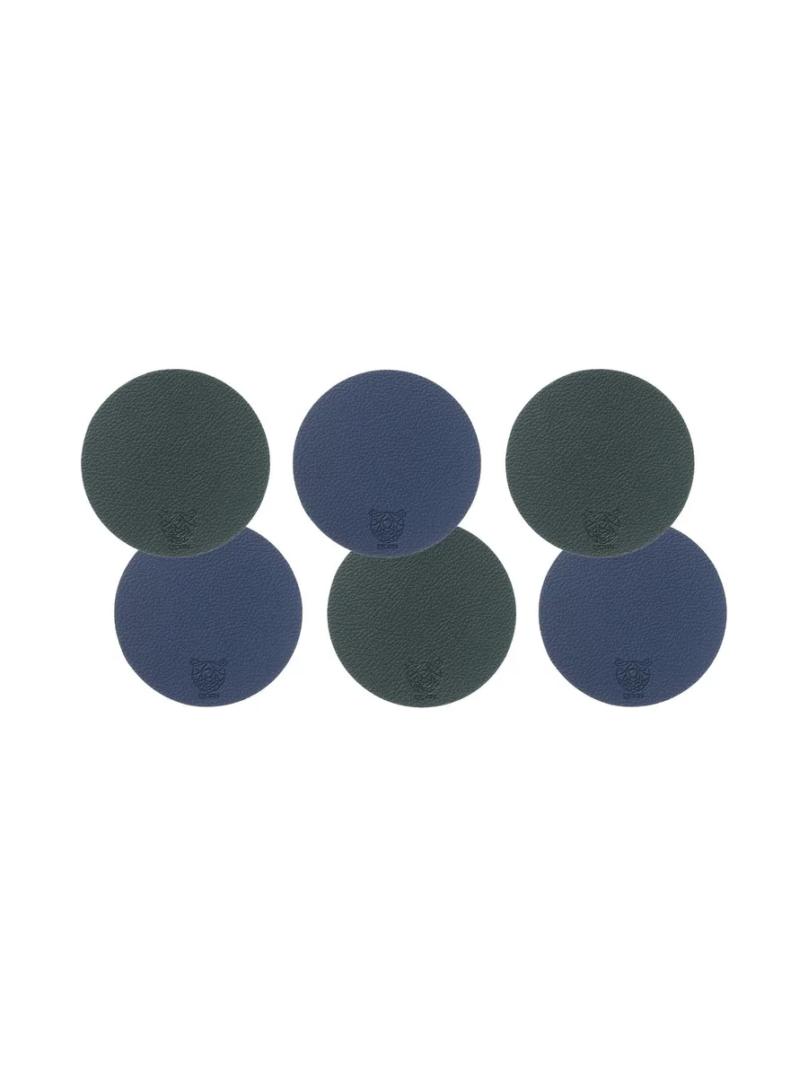 Sous-verre rond réversible - 6 pièces - Cuir recyclé blanc crème et vert de gris 8