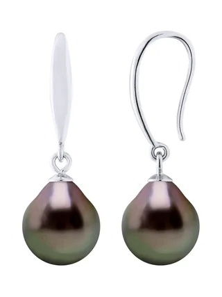 Boucles d'Oreilles Véritables Perles de Tahiti Poires 9-10 mm — Argent 925 Millièmes Rhodié 4