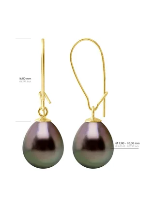 Boucles d'Oreilles Véritables Perles de Tahiti Poires 9-10 mm — Or Jaune 375 Millièmes 2