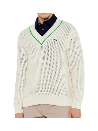 Pull Blanc Homme Lacoste Tennis Rayures 1