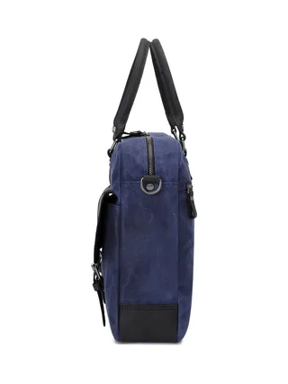 MICK - Sacoche en cuir véritable et toile enduite - Bleu 3