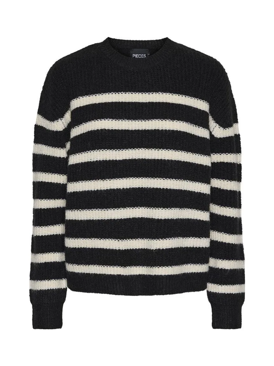Pull Noir/Blanc Femme Pieces Klara 3