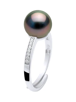 Bague Jonc Véritable Perle de Tahiti Ronde 8-9 mm — Argent 925 Millièmes Rhodié 1