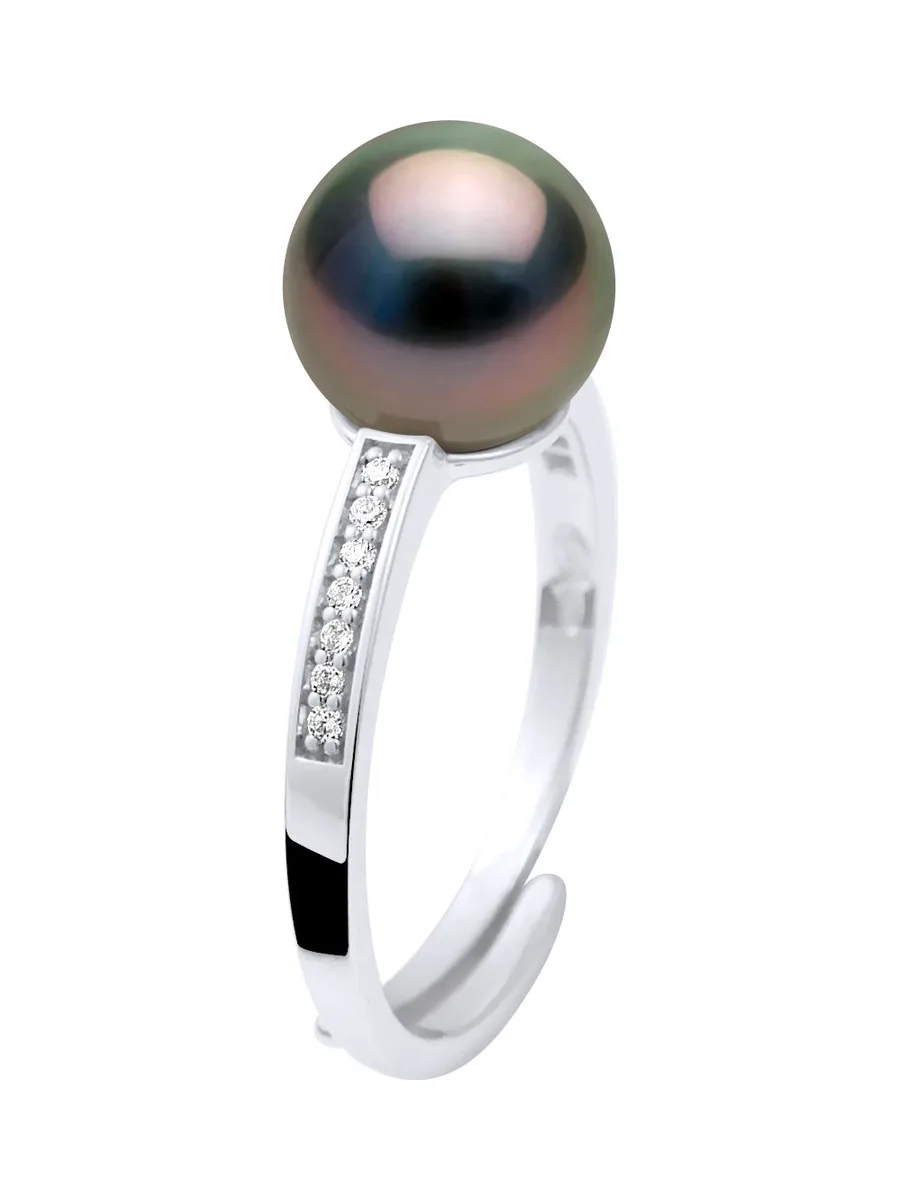 Bague Jonc Véritable Perle de Tahiti Ronde 8-9 mm — Argent 925 Millièmes Rhodié 1