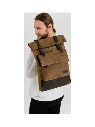 JACK - Sac à dos en cuir véritable et toile enduite - Bleu 16