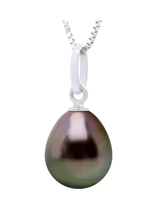 Pendentif Véritable Perle de Tahiti Poire 8-9 mm — Or Blanc 750 Millièmes 1