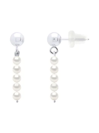 Boucles d'Oreilles Véritables Perles de Culture d'Eau Douce Rondes 3-4 mm — Or Blanc 375 Millièmes 1