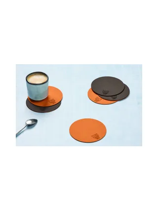 Sous-verre rond réversible - 6 pièces - Cuir recyclé blanc crème et vert de gris 23