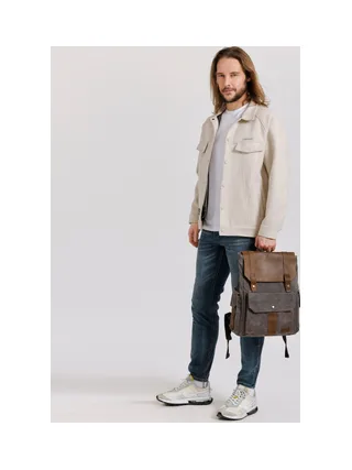 ALI - Sac à dos en cuir véritable et toile enduite - Bleu 21