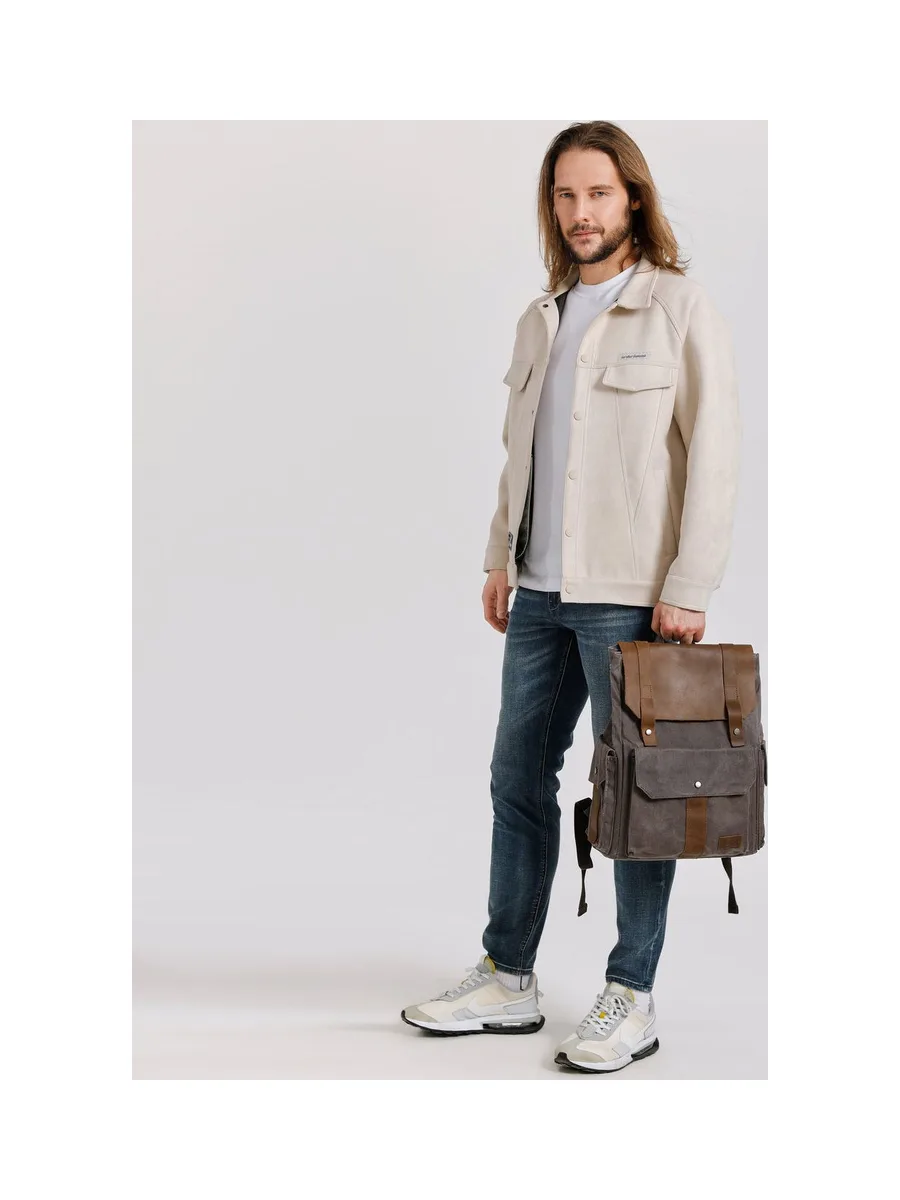 ALI - Sac à dos en cuir véritable et toile enduite - Bleu 54